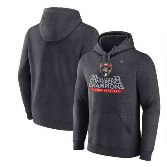 Men Florida Panthers Heather Charcoal 2023 Eastern Conference Champions Locker Room Pullover Hoodie